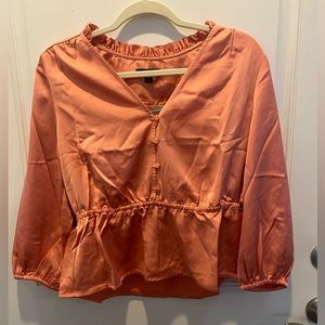 J. Crew NWT Women’s Coral Satin Ruffle Top NWT long sleeves v-neck peplum AD320